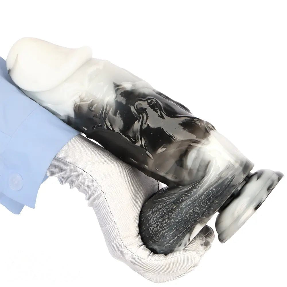 Black and white marbled realistic pvc dildo, photo 15