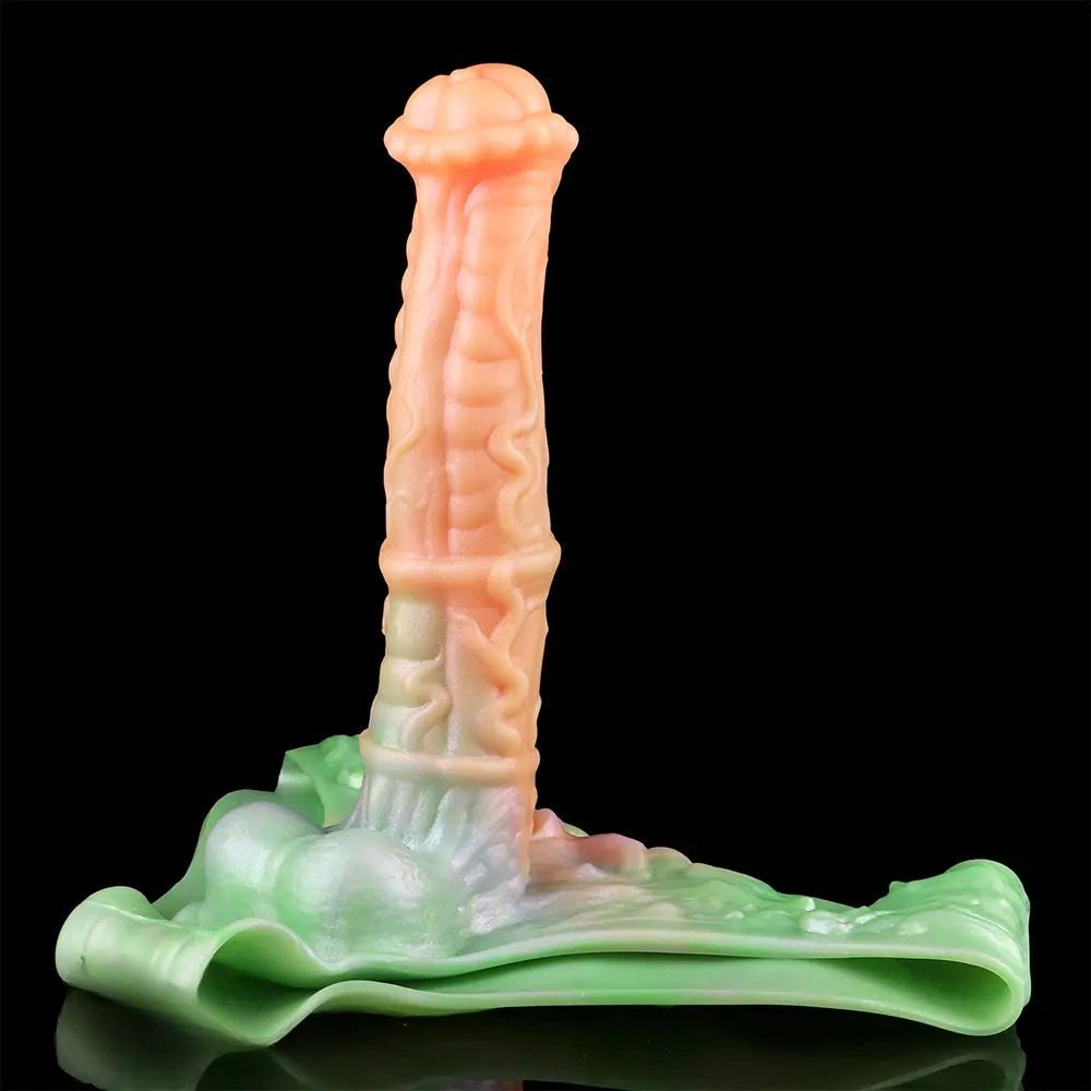 Large silicone dildo with ruffled flared base, photo 3