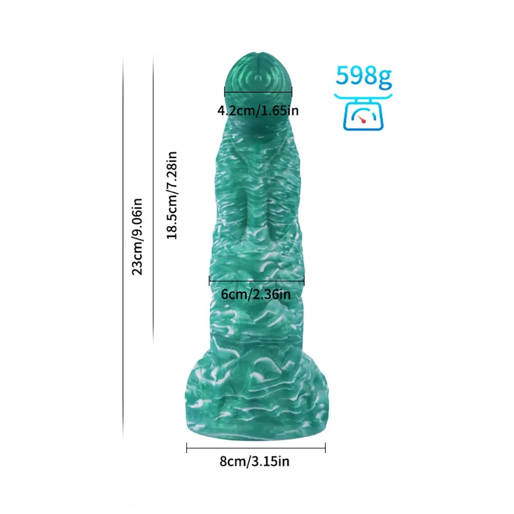 Green textured large thick dildo