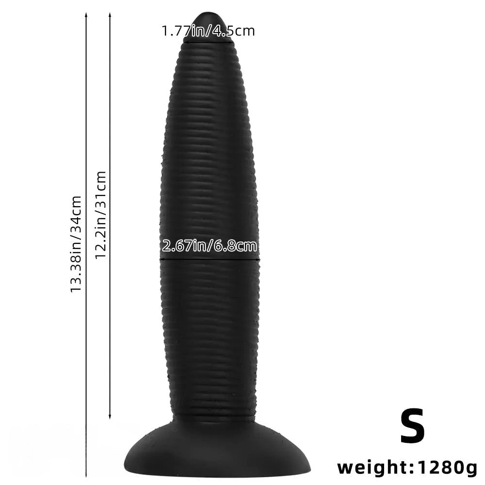 Black threaded silicone anal plug with suction cup base