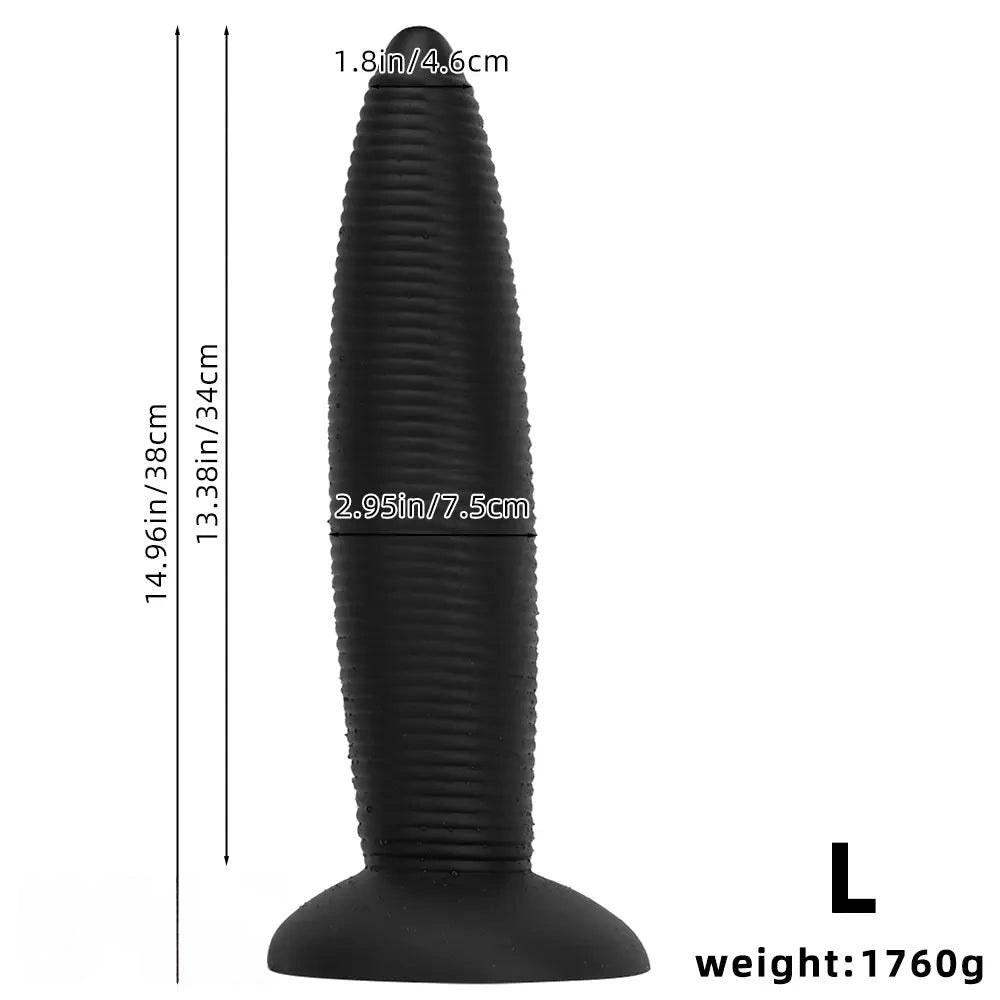 Black threaded silicone anal plug with suction cup base