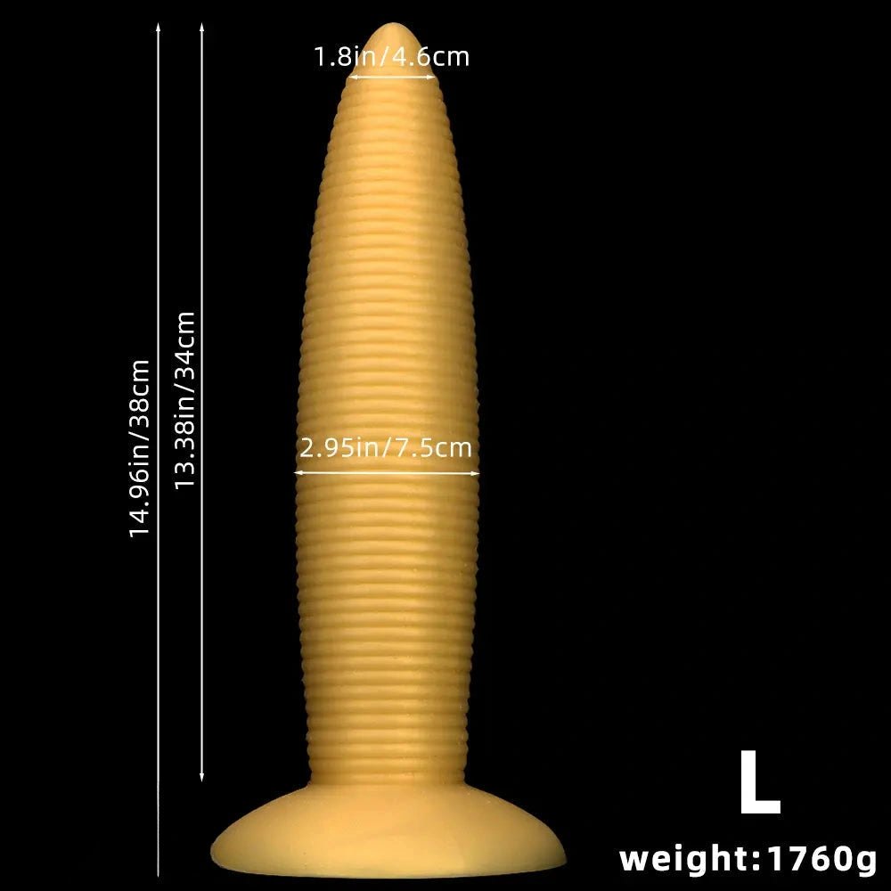Gold threaded silicone anal plug with suction cup base