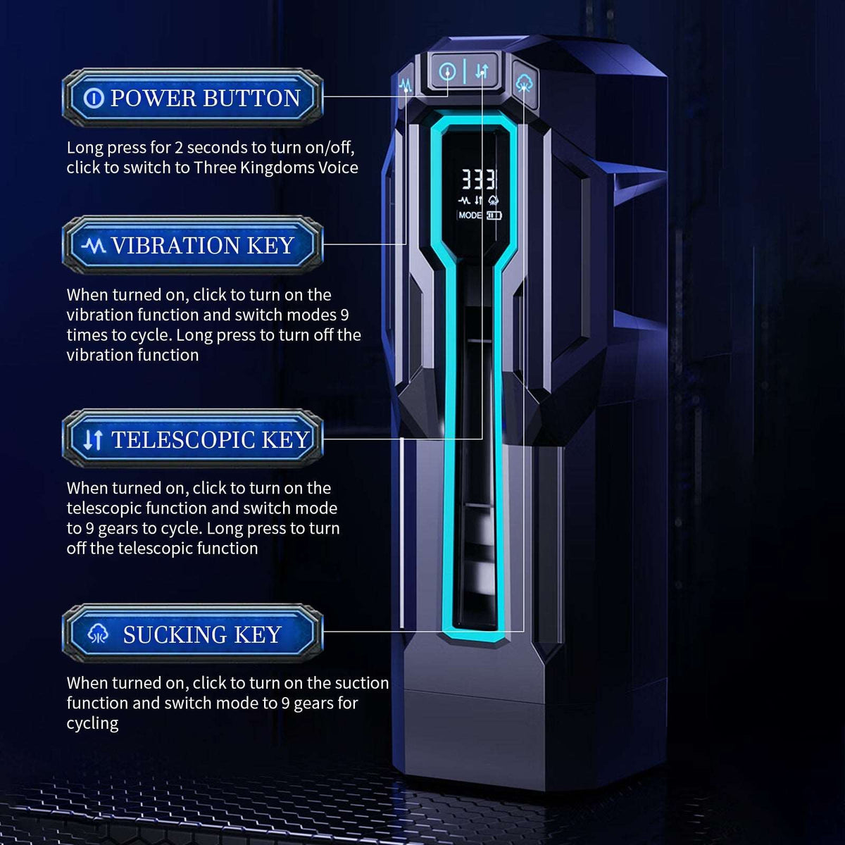 Gray and blue male masturbator with LCD display, photo 3