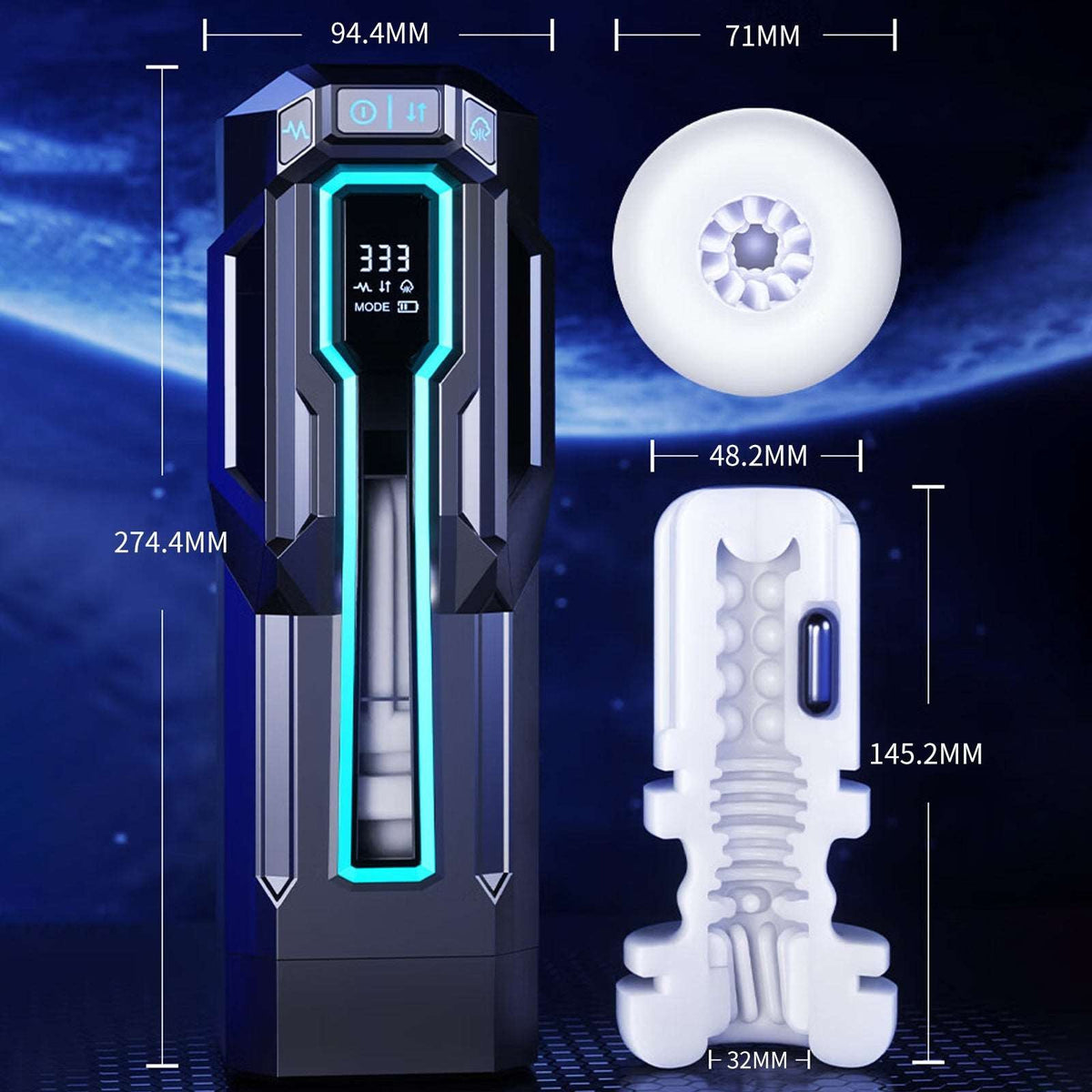 Gray and blue male masturbator with LCD display, photo 4