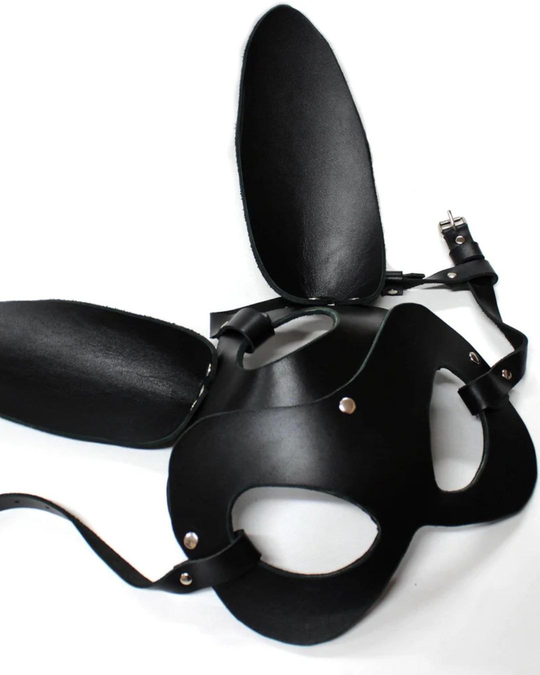 Black vegan leather bunny ear mask, photo 5