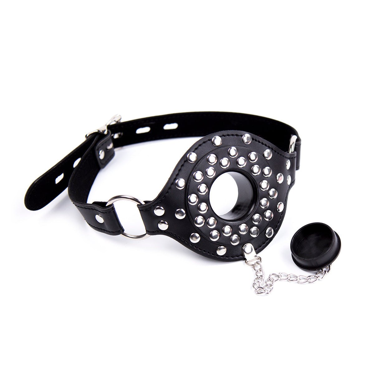 Leather ball gag with chain mouth plug, photo 1