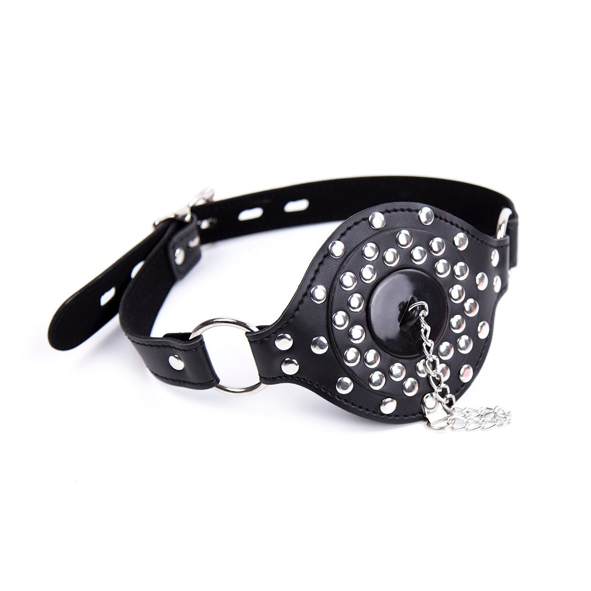 Leather ball gag with chain mouth plug, photo 2