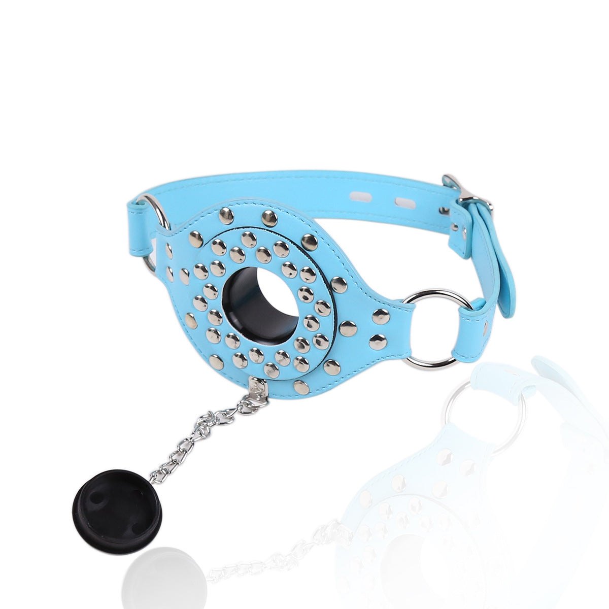 Leather ball gag with chain mouth plug, photo 4