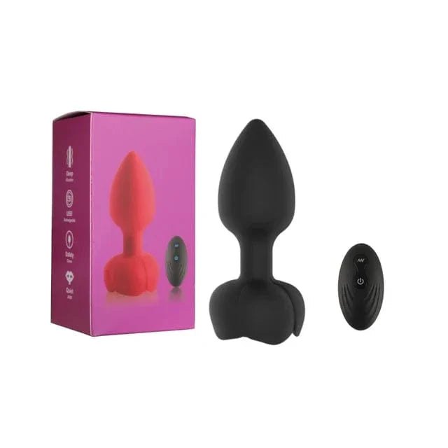black rose-shaped LED anal plug vibrator
