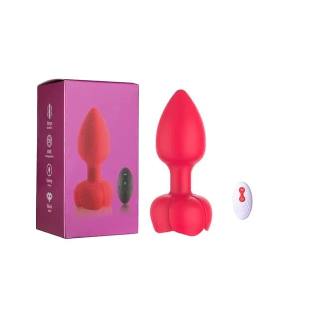 red rose-shaped LED anal plug vibrator