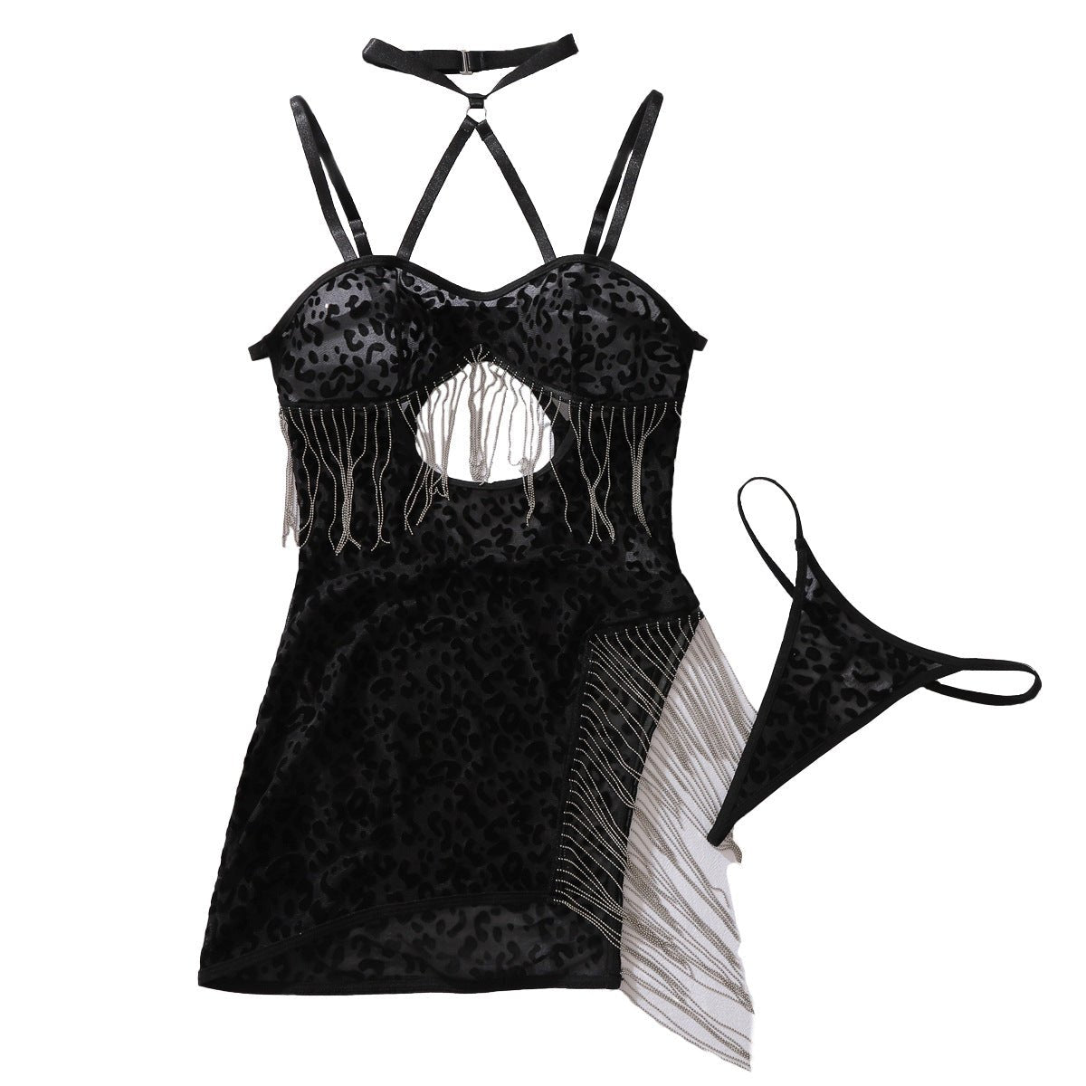 Leopard chain backless slit mesh dress, photo 5