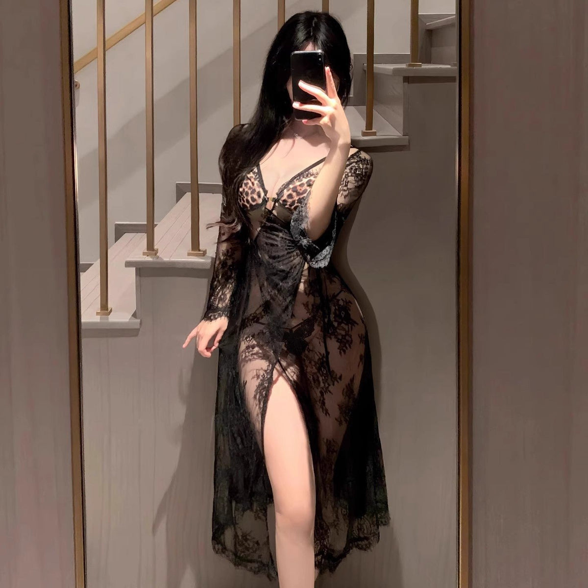 Leopard lace slip dress socks option, photo 2