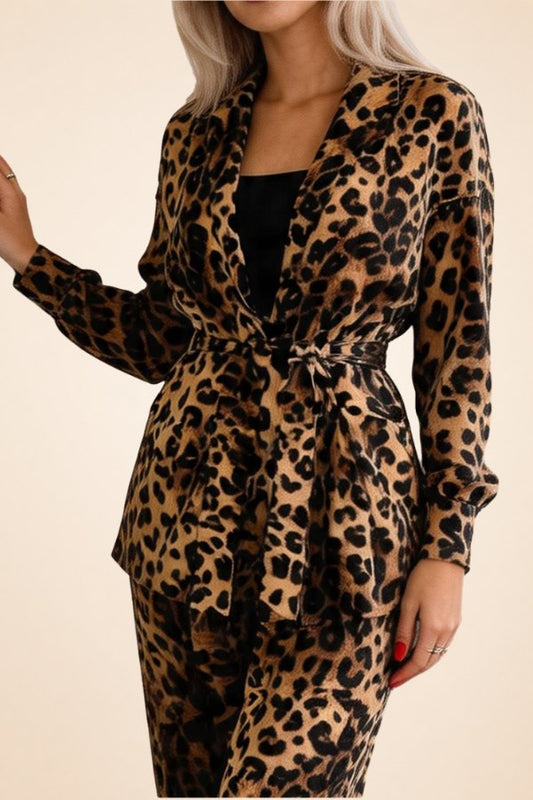 Leopard print cardigan robe pajama set, photo 1