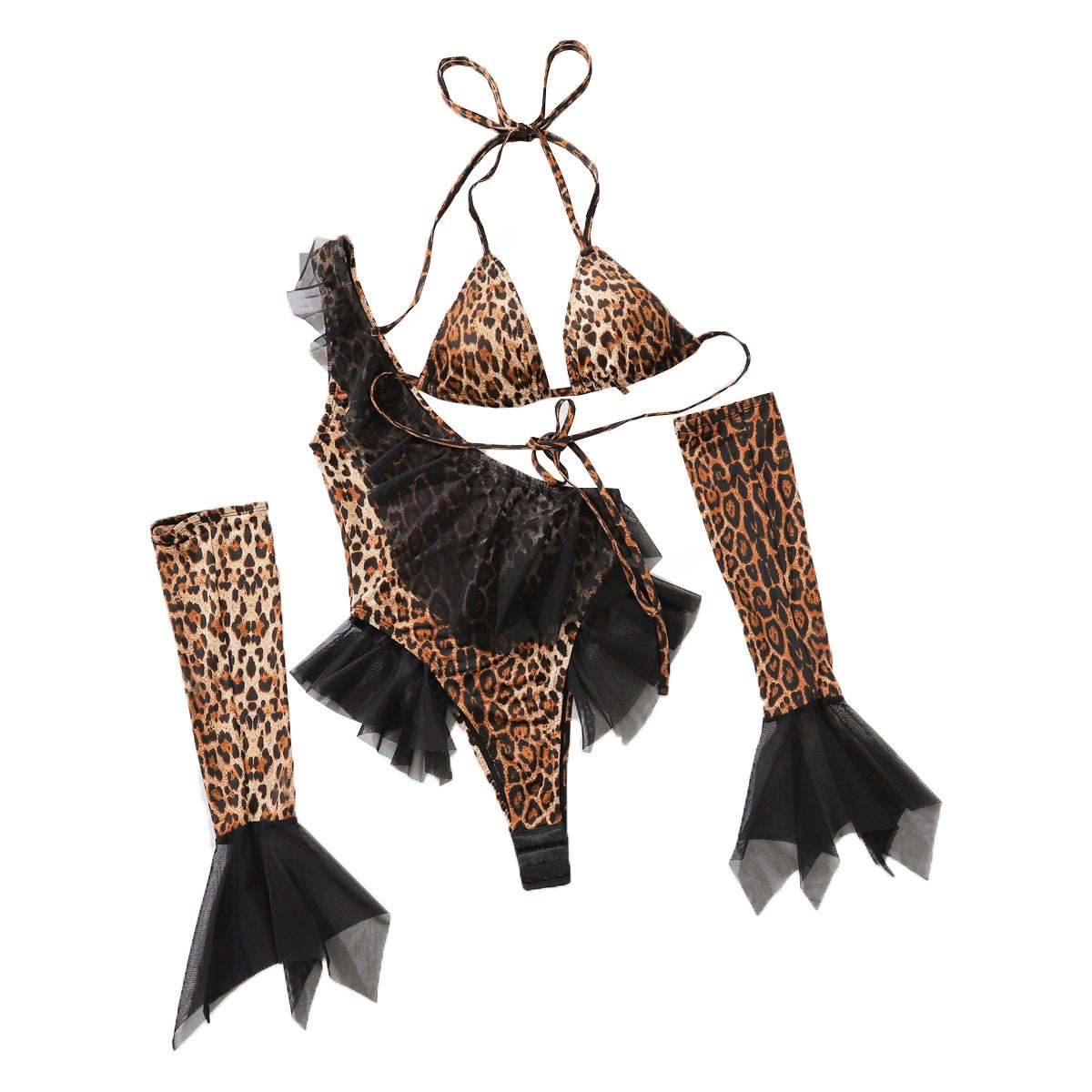 Leopard print glove open crotch bra set, photo 4