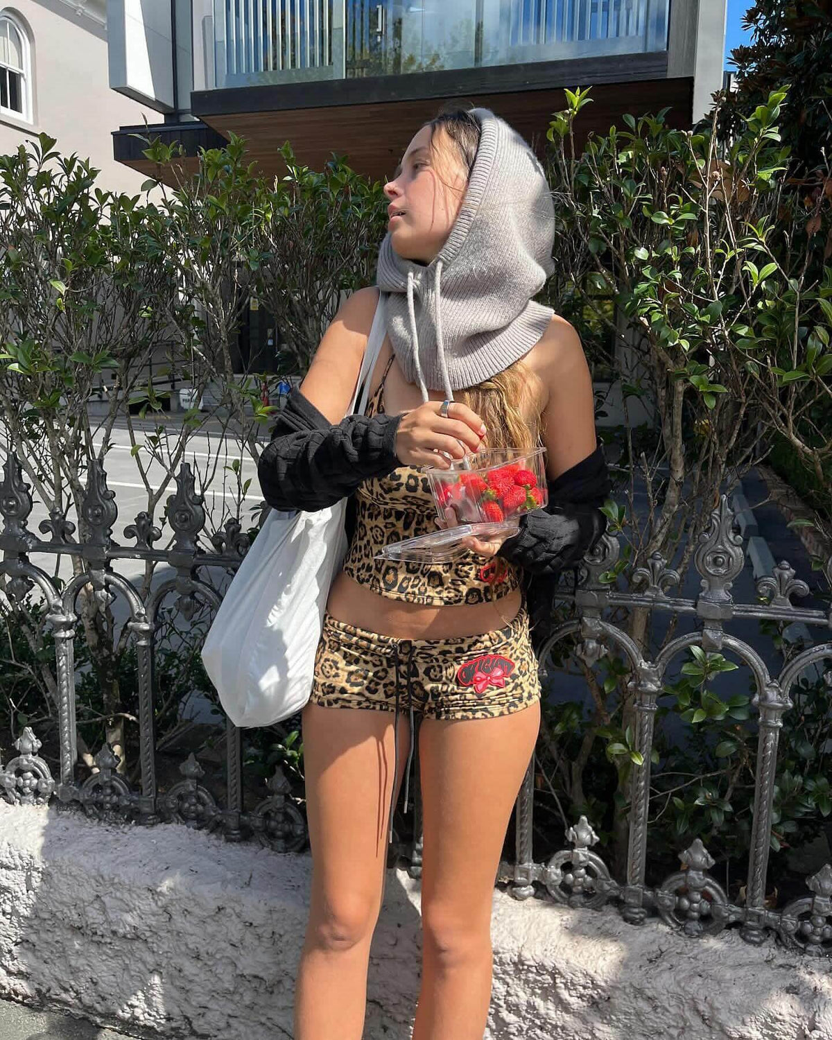 Brown leopard print halter crop top shorts set