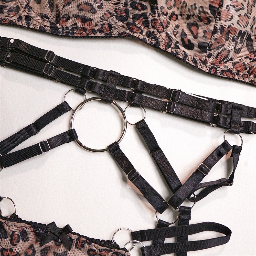 Leopard print harness mesh bra set, photo 11