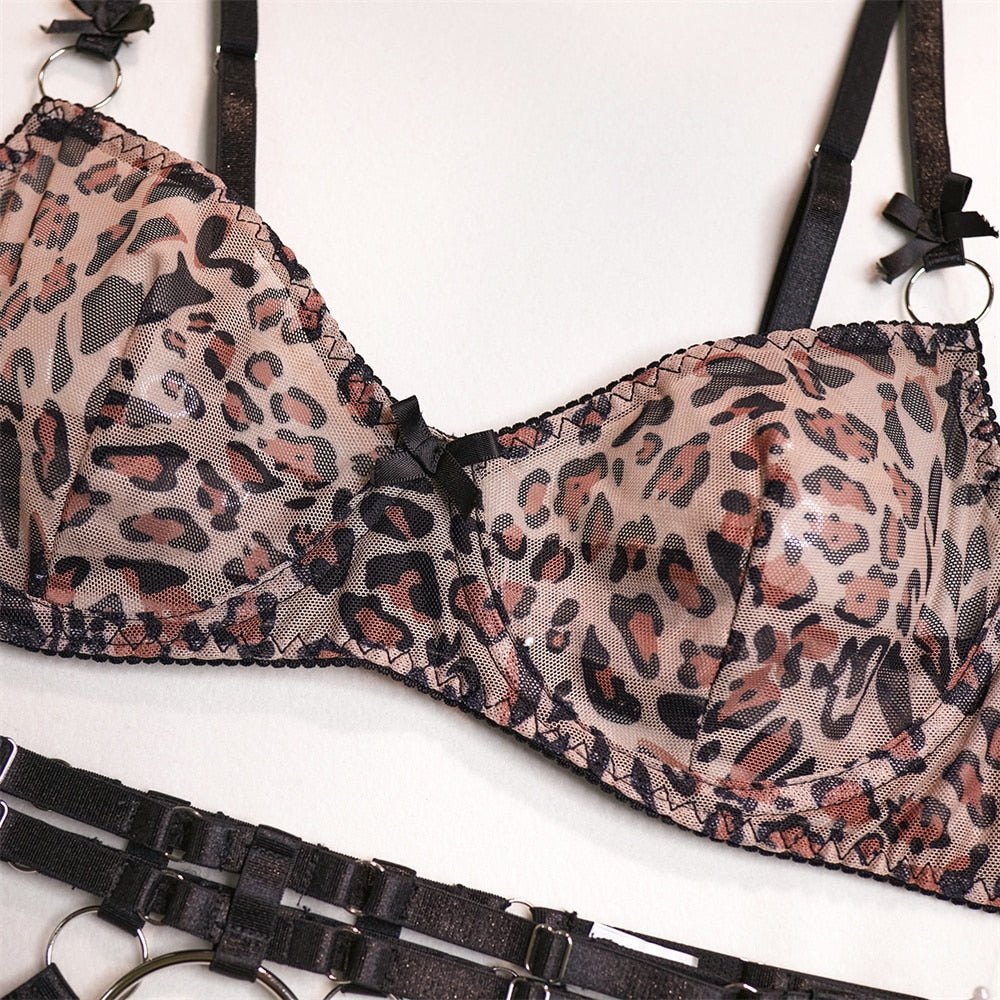 Leopard print harness mesh bra set, photo 8