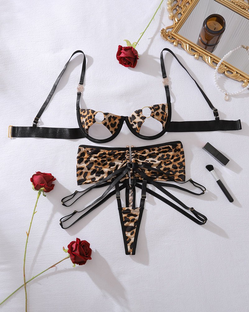 Leopard print hollow circle cup garter set, photo 5