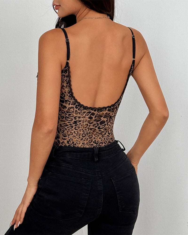 Leopard print lace backless bodysuit, photo 2