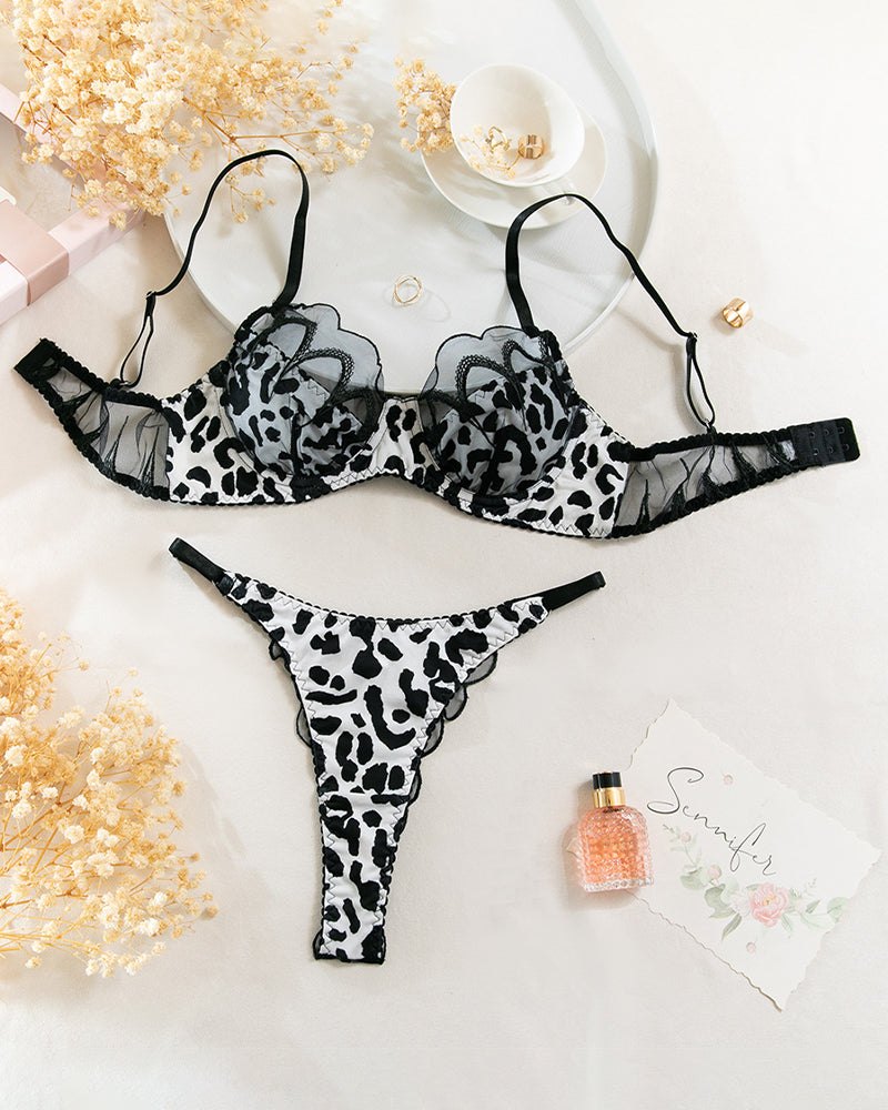 Leopard print lace sheer mesh bra set, photo 9