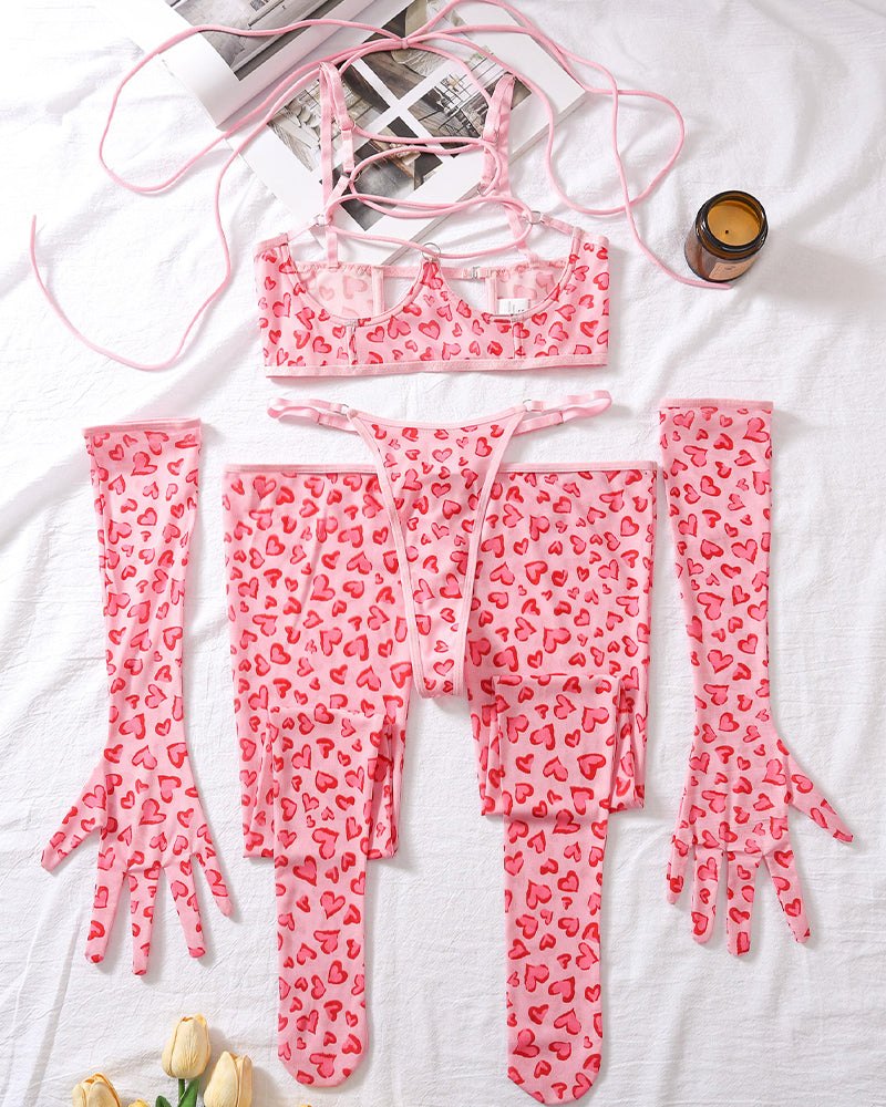 Leopard print mesh gloves stockings lingerie set, photo 6