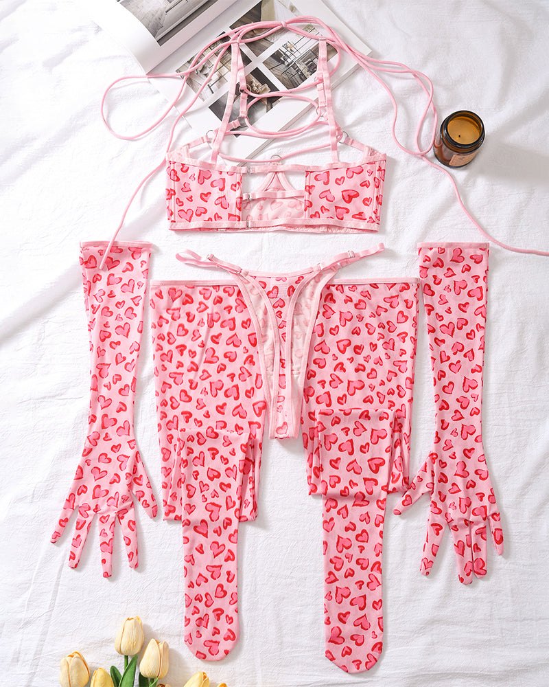 Leopard print mesh gloves stockings lingerie set, photo 7