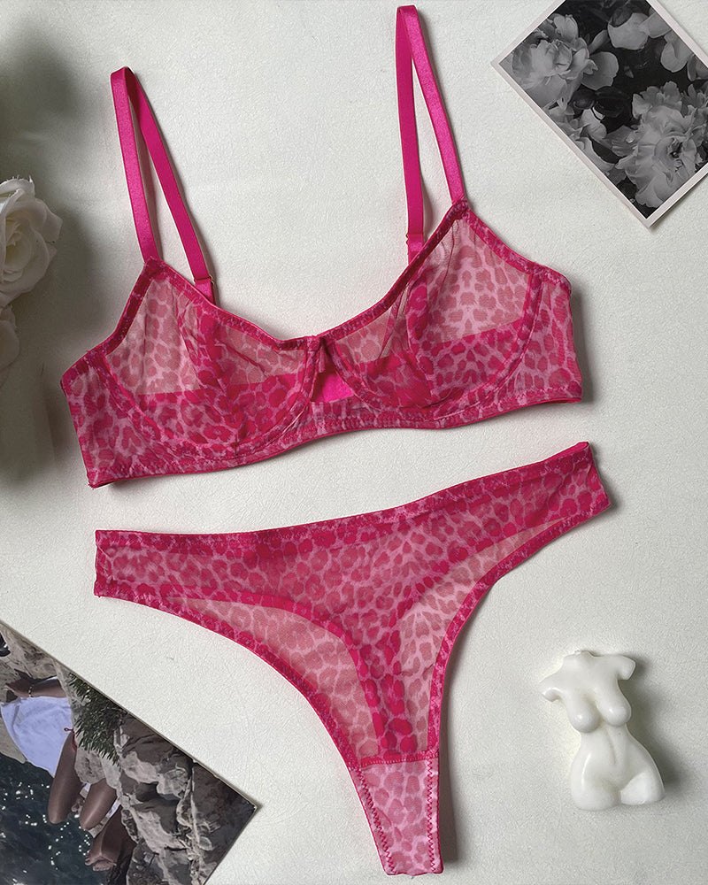 Leopard print sheer mesh push up bra set, photo 11