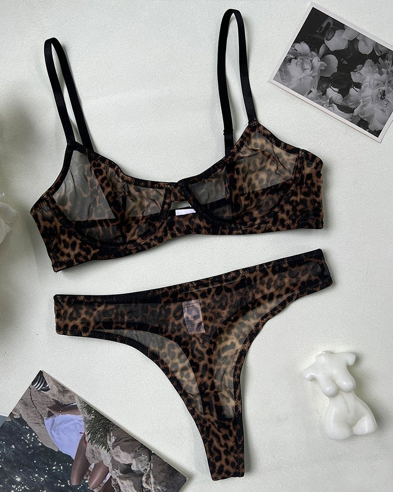 Leopard print sheer mesh push up bra set, photo 6