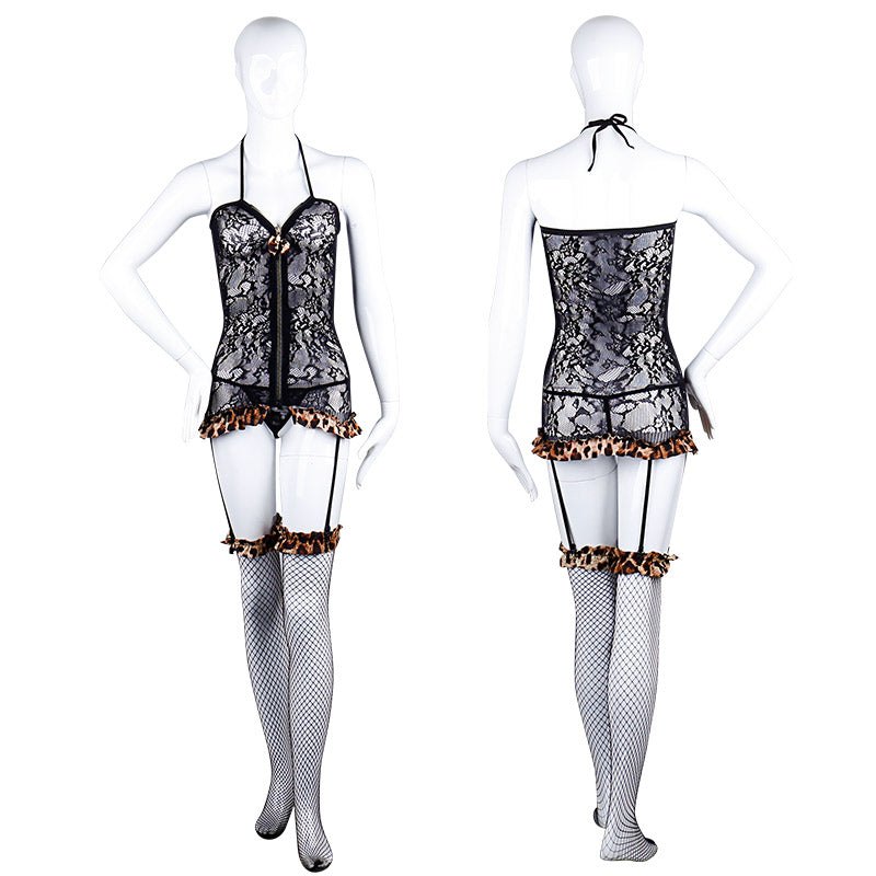 Leopard print zipper suspender bodysuit set, photo 10