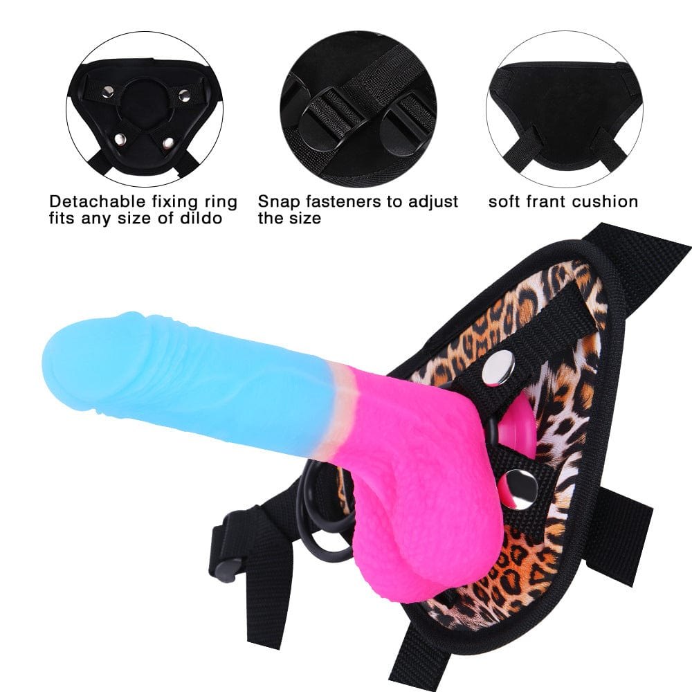 Leopard print strap-on harness dildo, photo 2