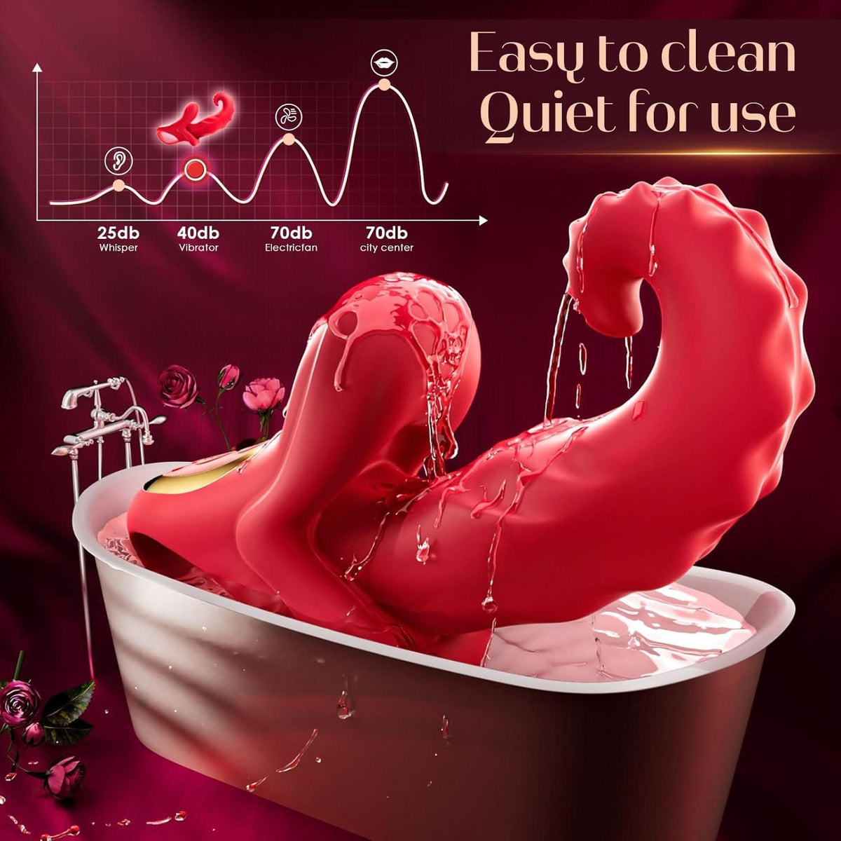 Red silicone rabbit vibrator, photo 6