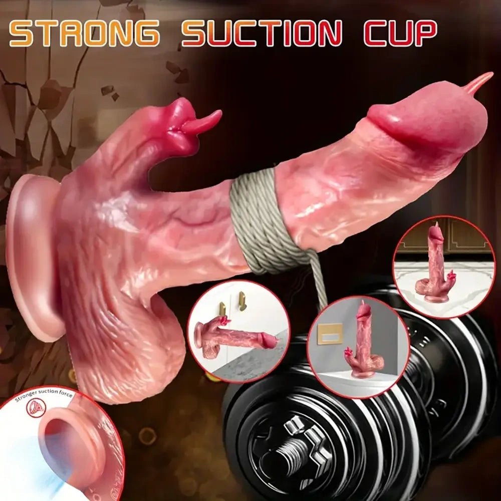 Flesh-toned silicone vibrating thrusting dildo, photo 1
