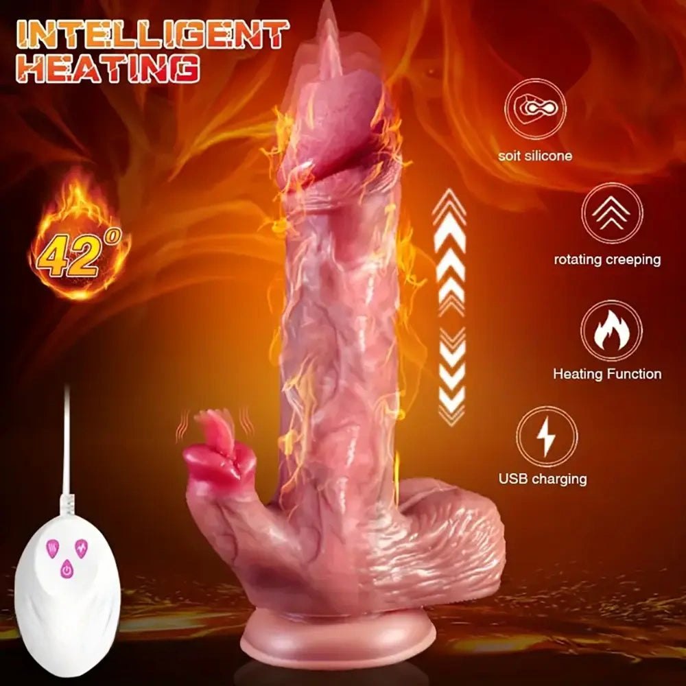 Flesh-toned silicone vibrating thrusting dildo, photo 5