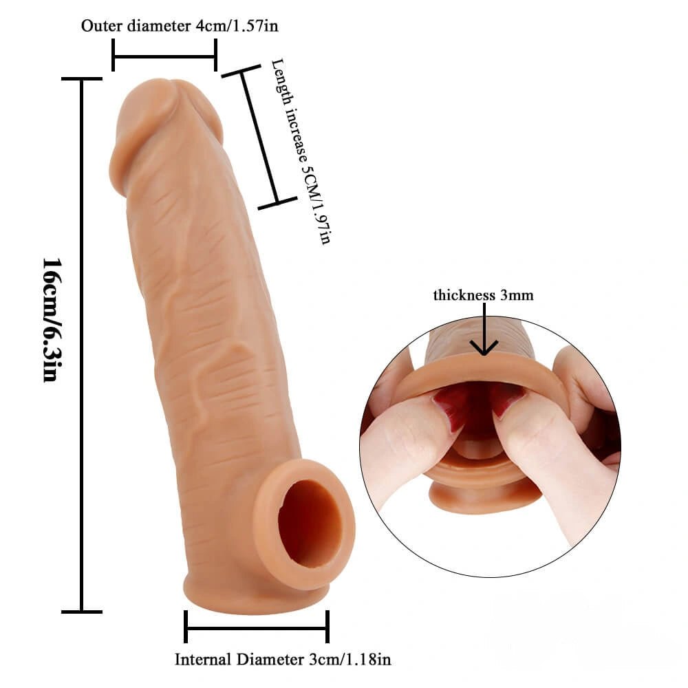 Flesh lifelike penis extension sleeve, photo 8