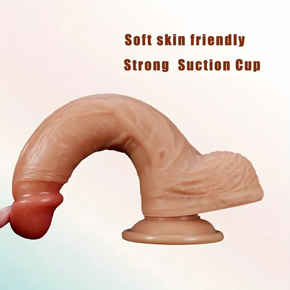 Brown lifelike suction cup dildo with textured balls, photo 4