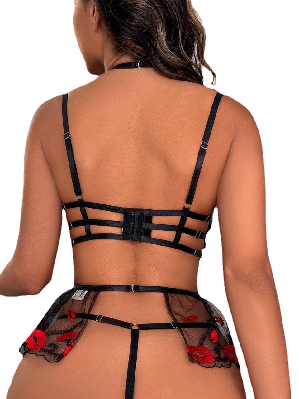 Lip embroidered mesh ruffle bra set, photo 5