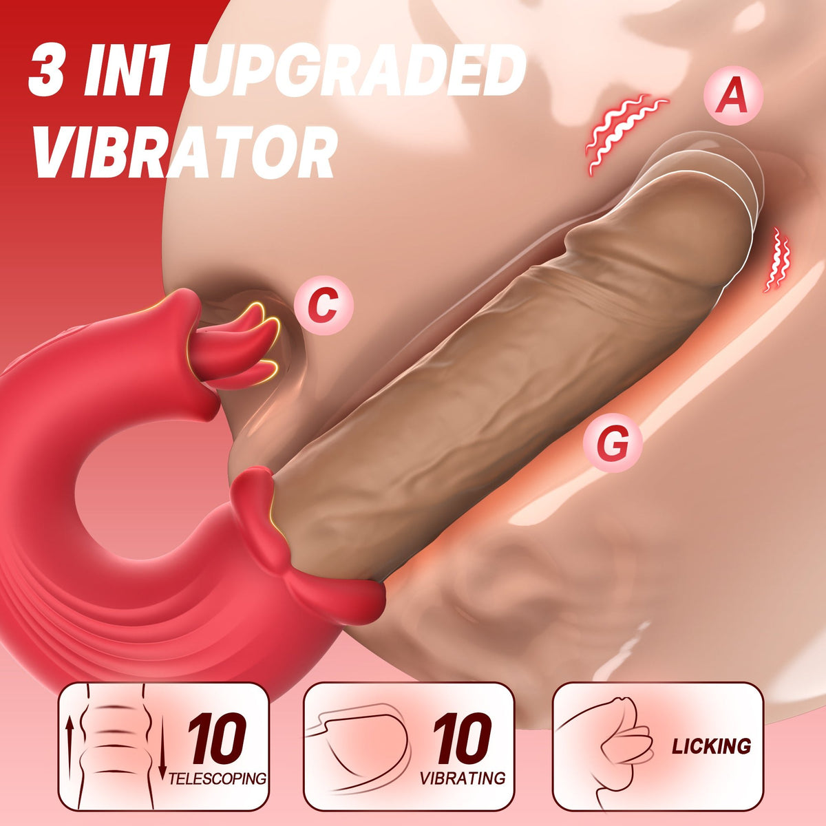 Red and flesh-tone tongue g-spot vibrator, photo 2