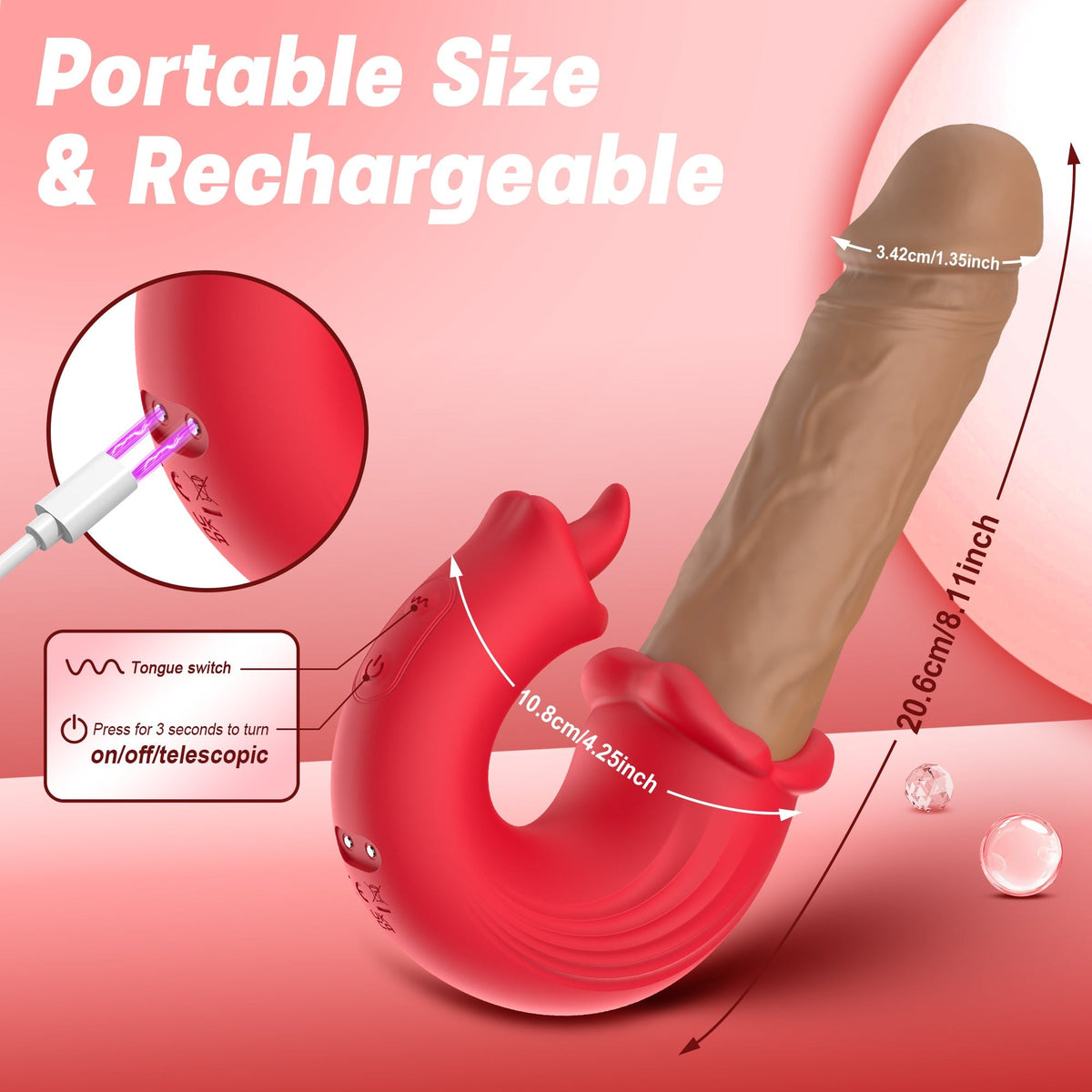 Red and flesh-tone tongue g-spot vibrator, photo 5