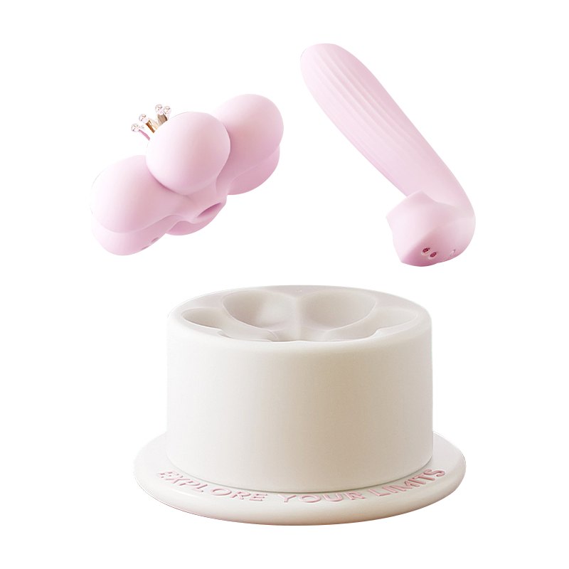 Pink suction and vibration set with charging dock, photo 1
