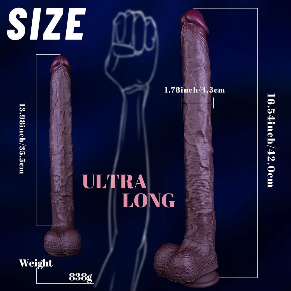 Coffee long realistic silicone dildo