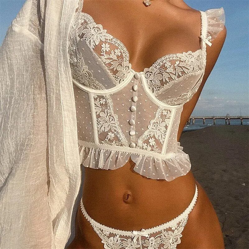 Longline italian lace bra thong set, photo 2