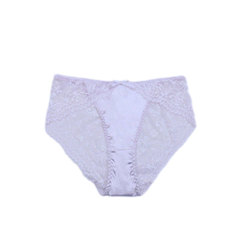 Purple low rise lace bow cotton thong