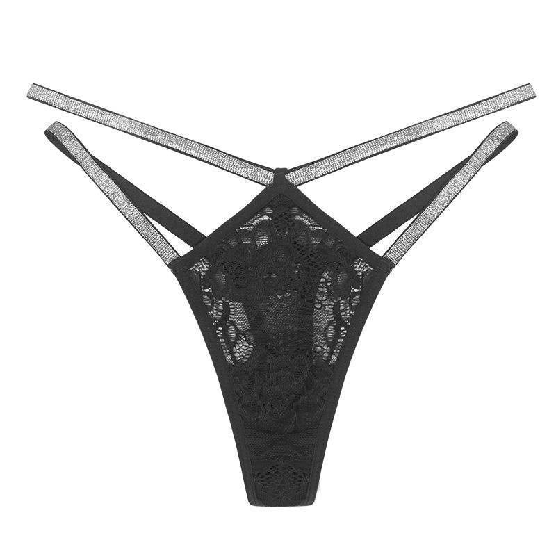 Black low rise silver strap thong