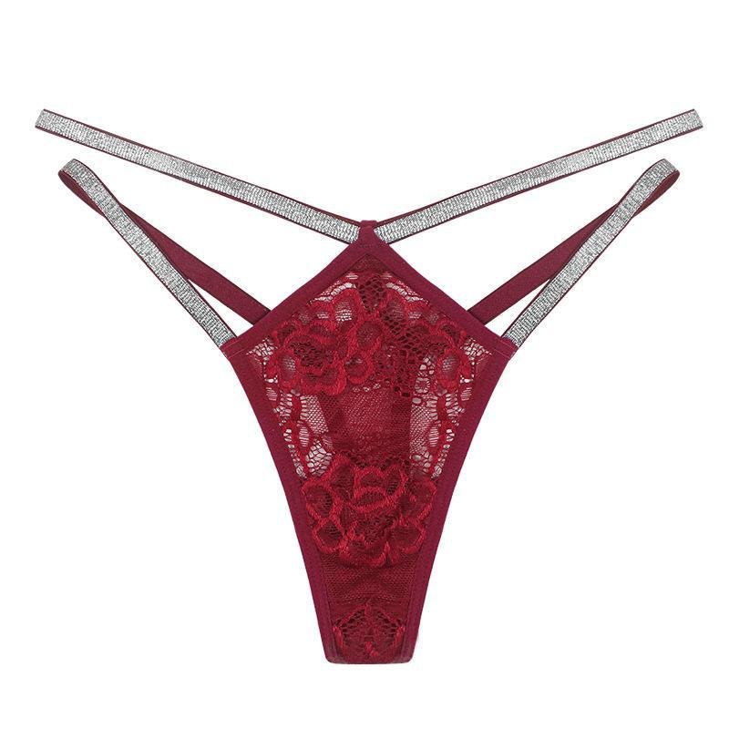 Claret low rise silver strap thong