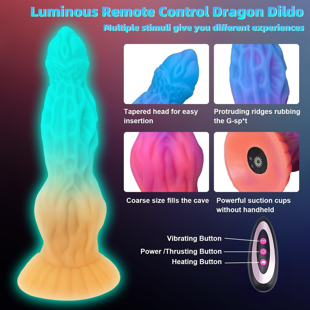 Multicolor glow-in-the-dark dragon fantasy dildo, photo 2