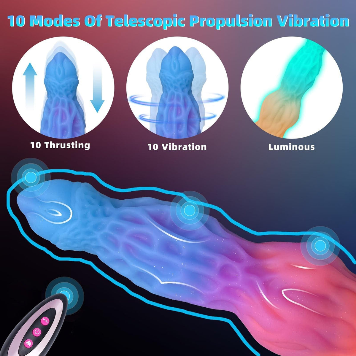 Multicolor glow-in-the-dark dragon fantasy dildo, photo 3