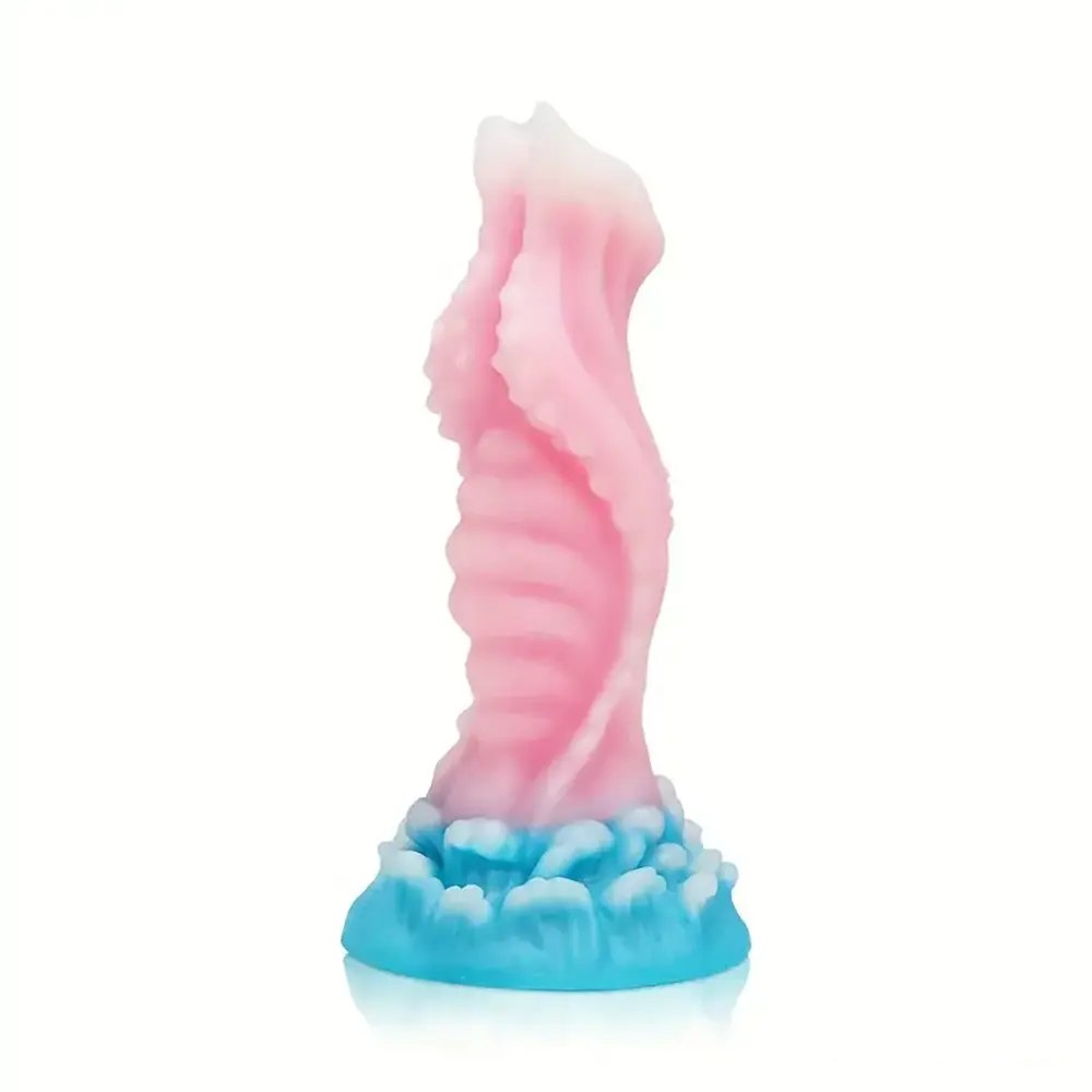 Colorful glow ribbed fantasy dildo, photo 1
