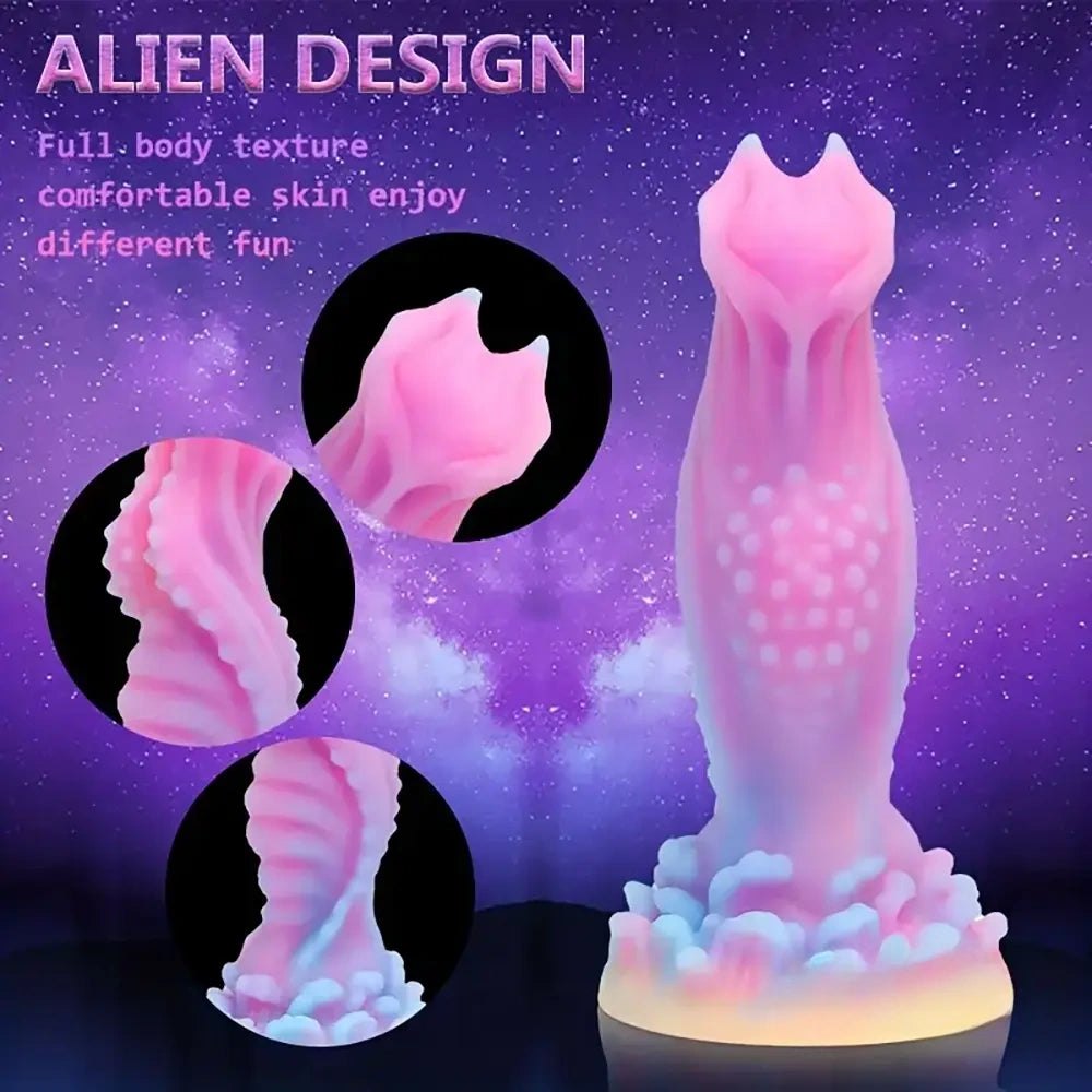 Colorful glow ribbed fantasy dildo, photo 2