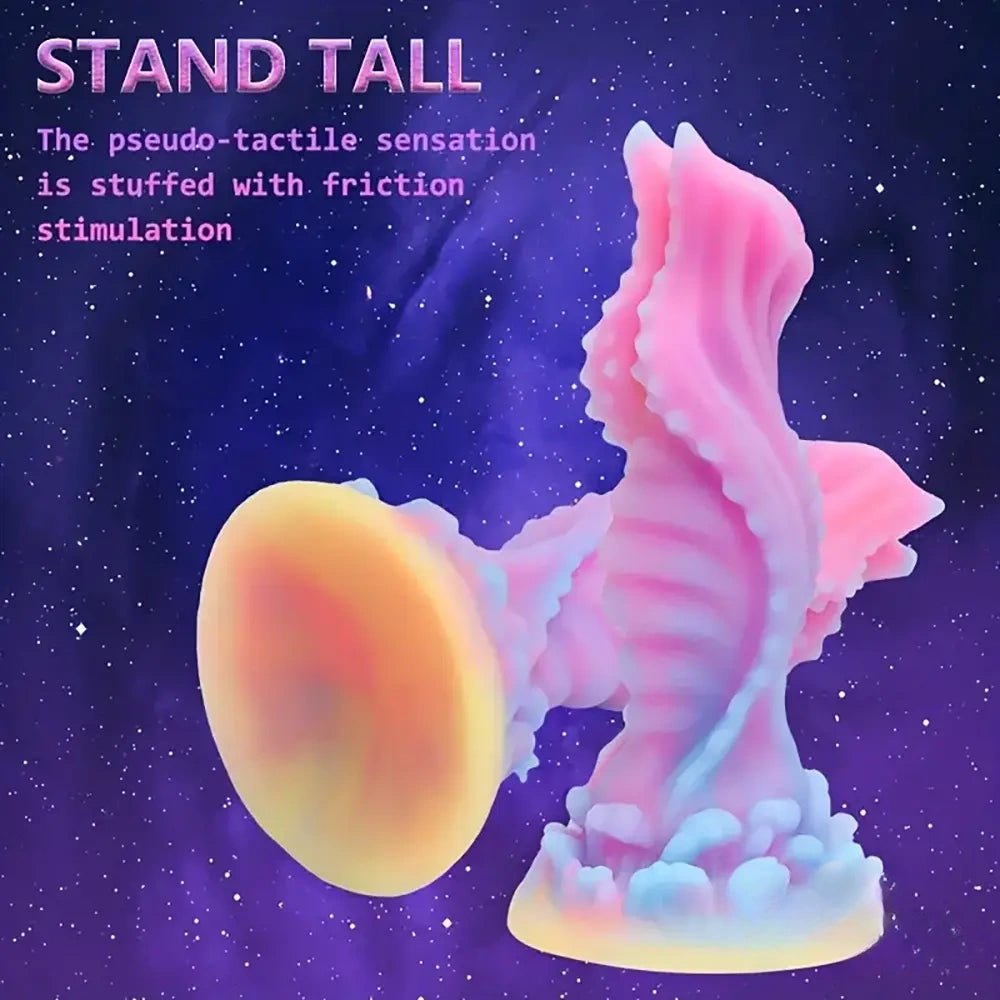 Colorful glow ribbed fantasy dildo, photo 3