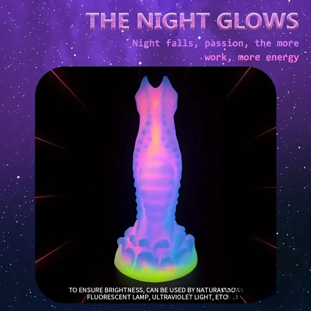 Colorful glow ribbed fantasy dildo, photo 4